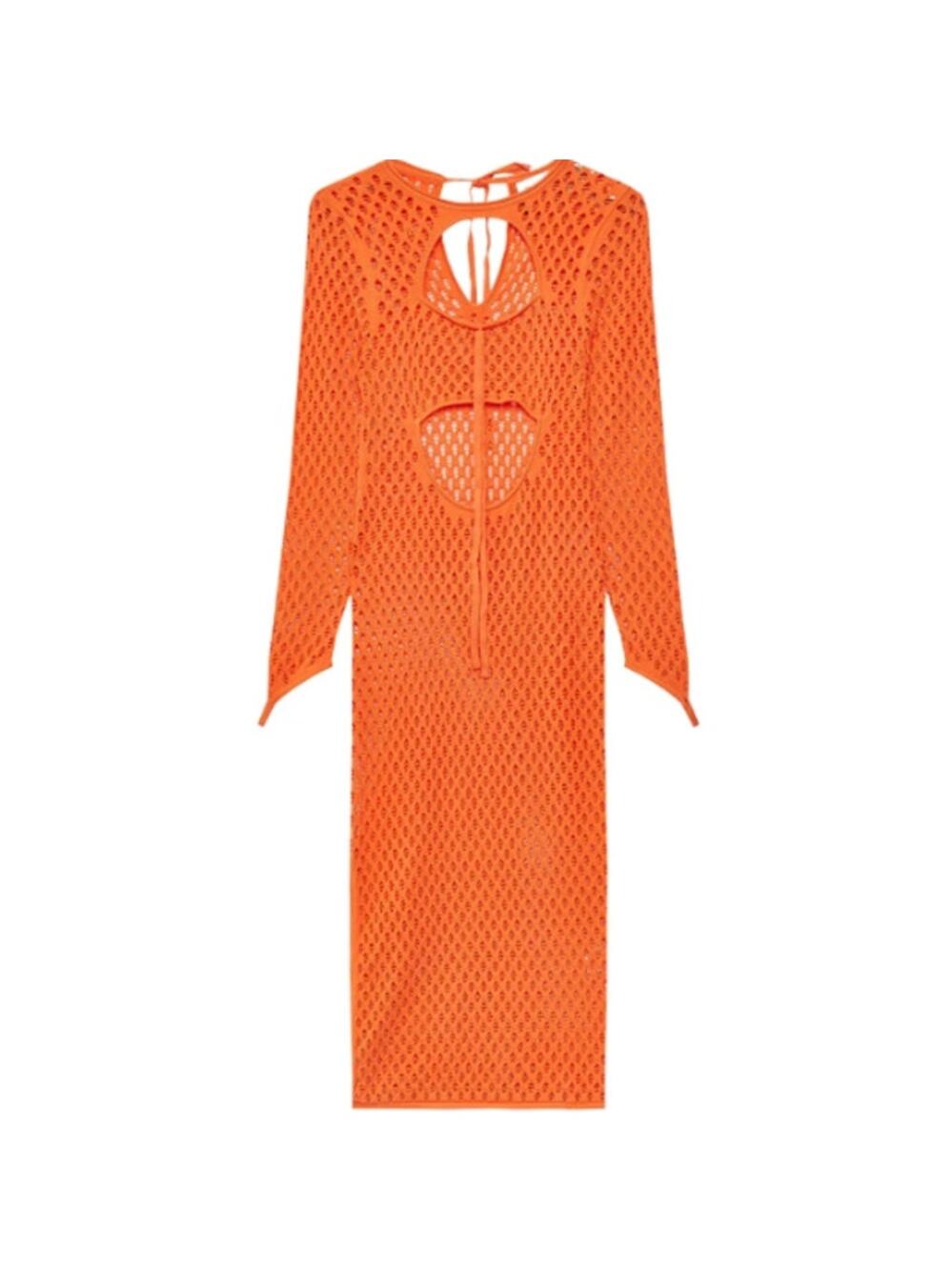 House of Sunny Orange Capture Tie Front Cut-Out Cotton Knitted Midi Dress size 8